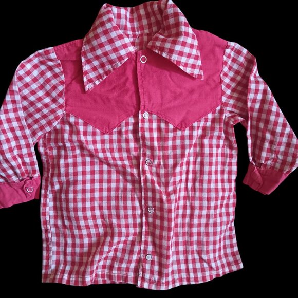 1OF1 5T Girls Vintage Cowgirl Western Top Checkered Snap Shirt Handmade 1970's - Picture 1 of 6